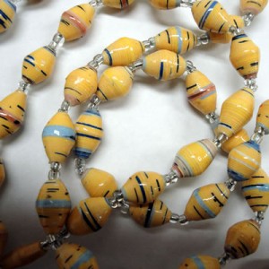 Sunflower Yellow Recycled Paper Beads from Uganda 13mm African Bicone Handmade 